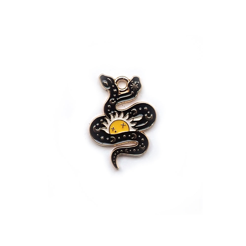 Enamel Black Snake &amp; Sun Metal Charm, 1 charm