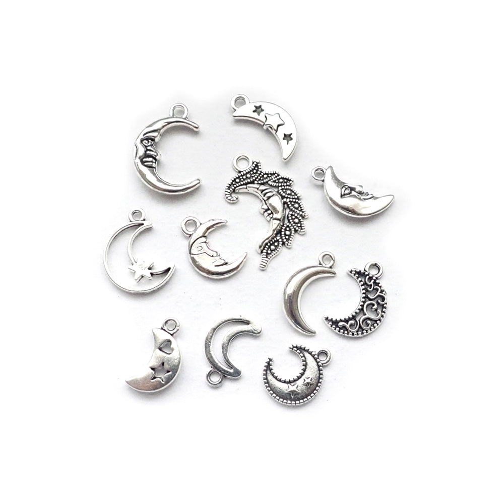 Moon Theme Metal Charm Mix, Silver Tone, about 11 charms