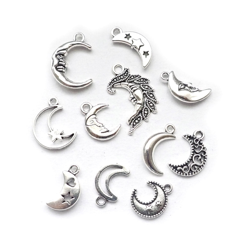 Moon Theme Metal Charm Mix, Silver Tone, about 11 charms