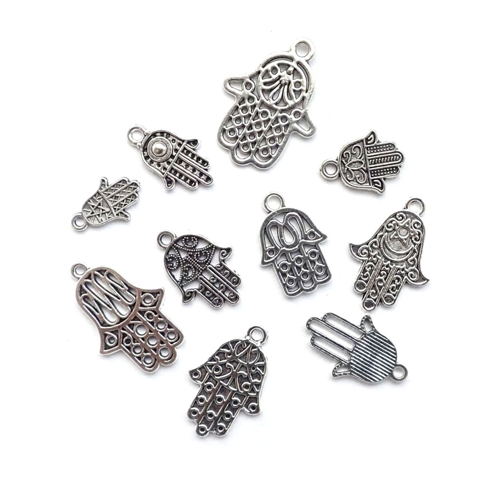 Hamsa Hand Metal Charm Mix, 10 charms