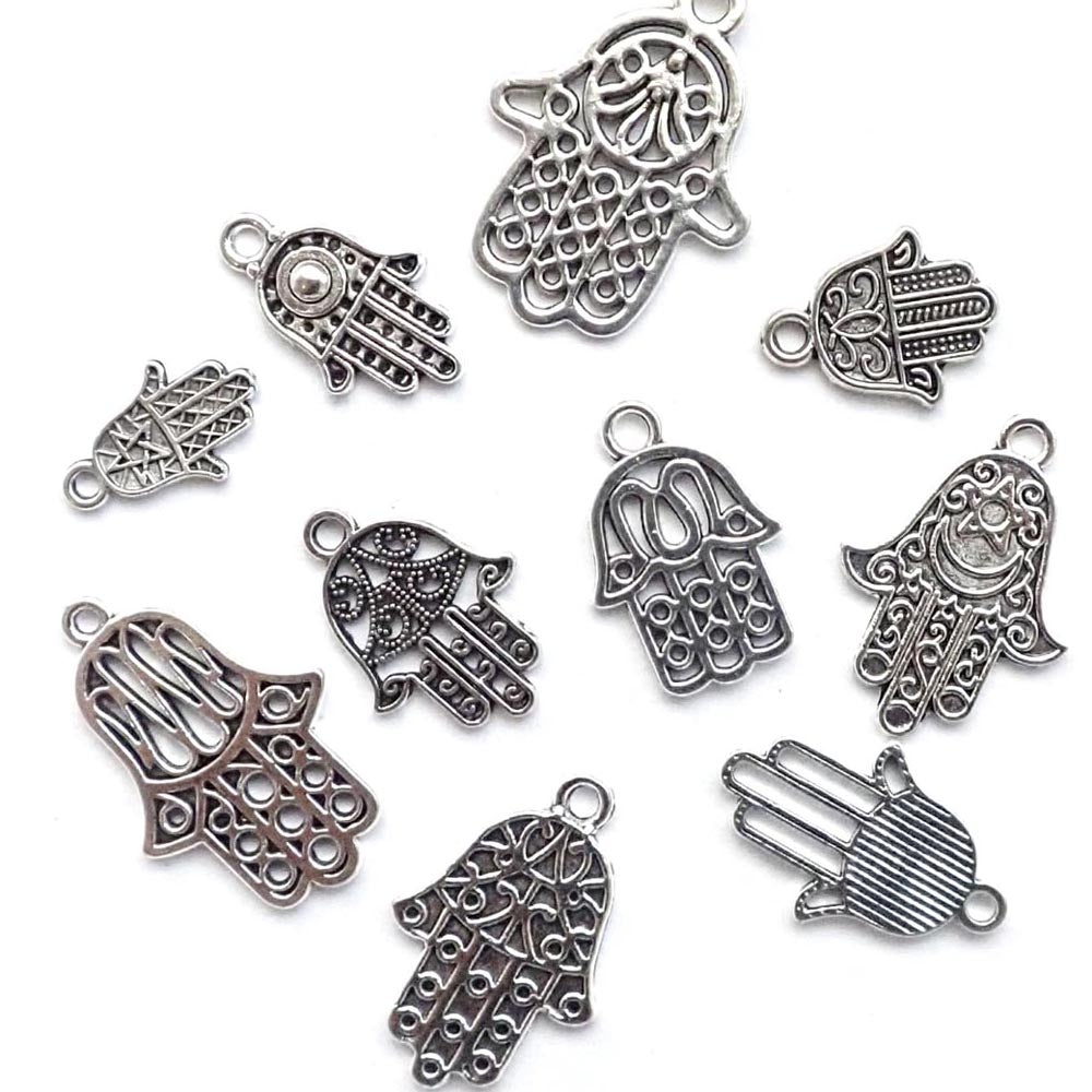 Hamsa Hand Metal Charm Mix, 10 charms