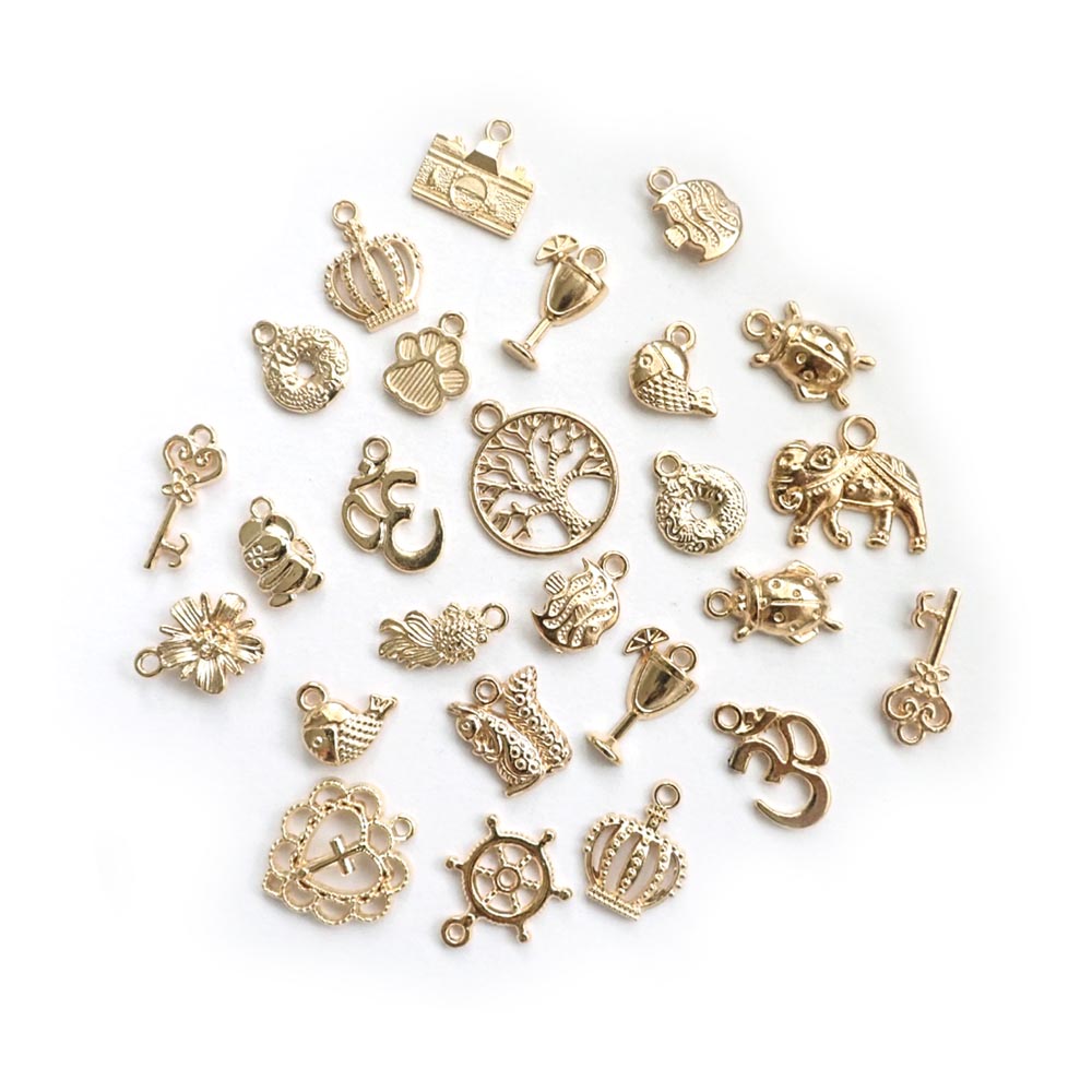 Gold Tone Metal Charms, Random Mix Shapes, about 26 charms