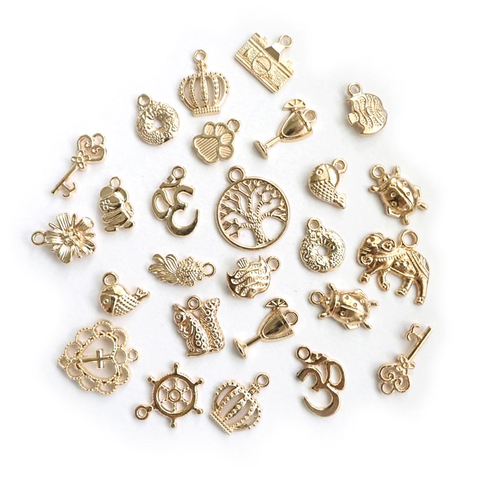 Gold Tone Metal Charms, Random Mix Shapes, about 26 charms