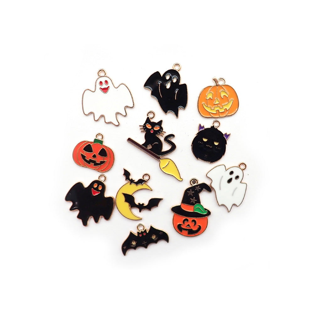 Halloween Enamel Metal Charms, Mixed Shapes, 11 charms