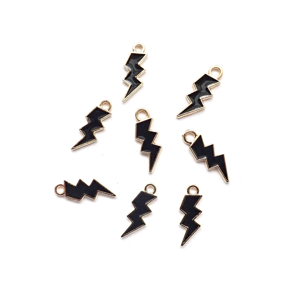 Black Enamel Lightening Charms, about 8 charms