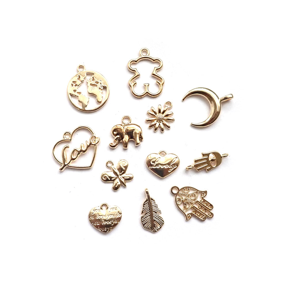 Surprise Metal Charm Mix, Gold Tone Color, 12 charms, for making bracelets & jewelry