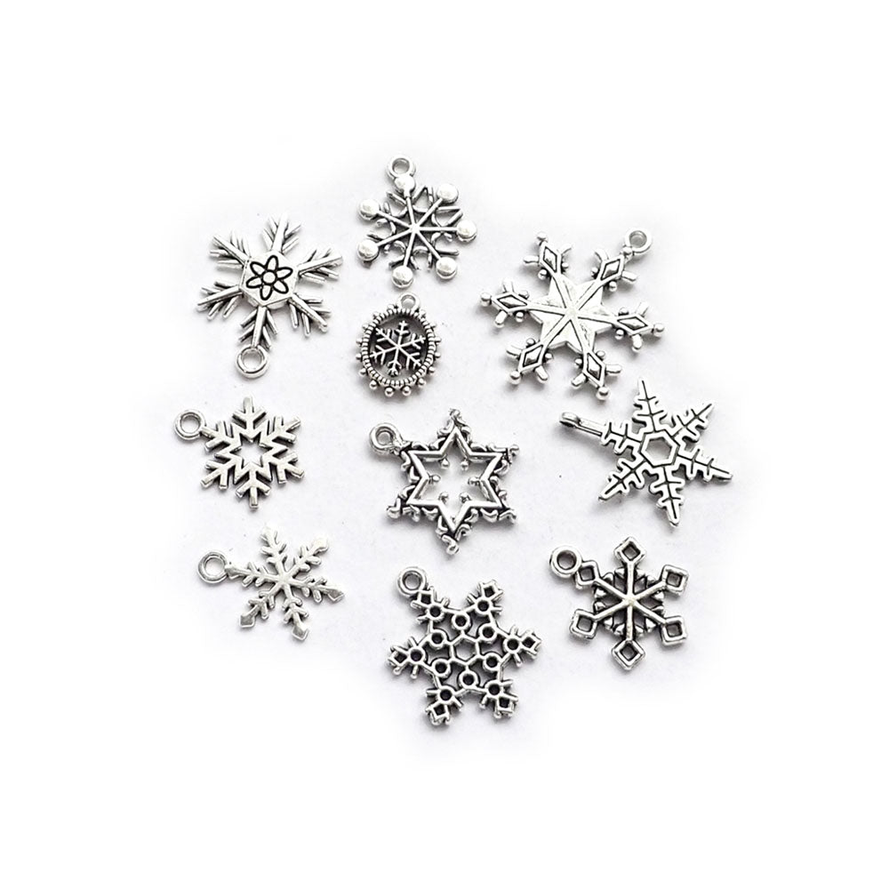 Snowflake Theme Metal Charms, Mixed Shapes, 10 charms