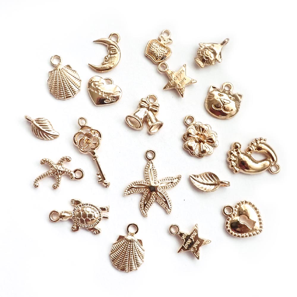 Gold Tone Metal Charms, Random Mix Shapes, about 19 charms