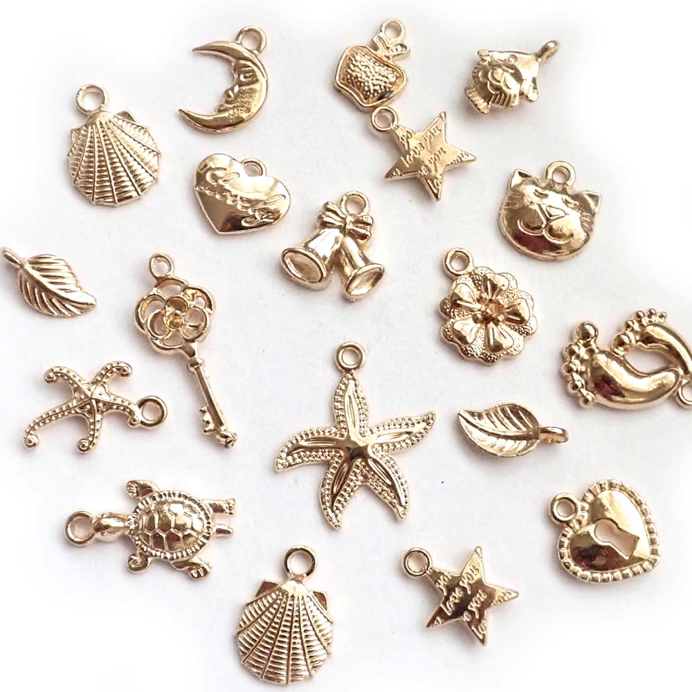 Gold Tone Metal Charms, Random Mix Shapes, about 19 charms