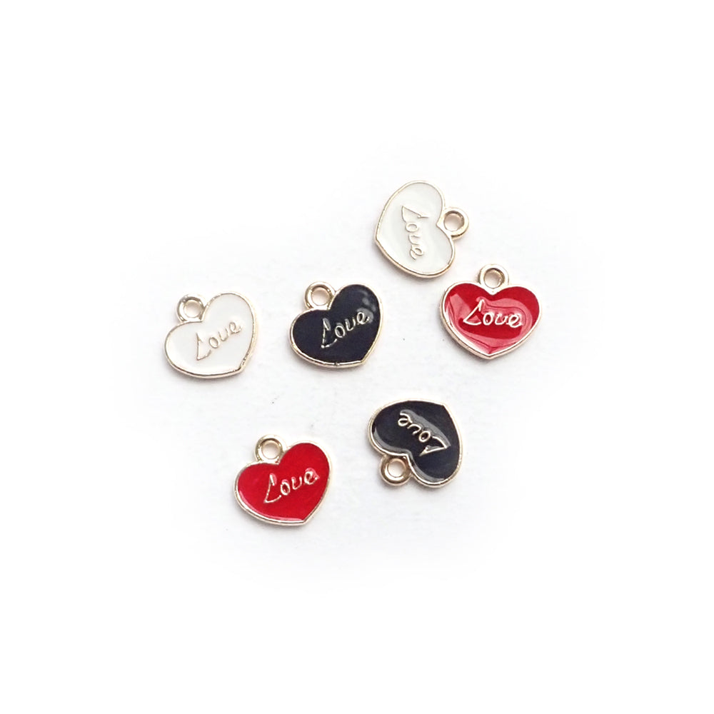 Enamel Heart Love Word Metal Charms, Mixed Colors, 5 charms