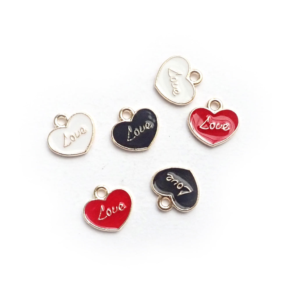 Enamel Heart Love Word Metal Charms, Mixed Colors, 5 charms