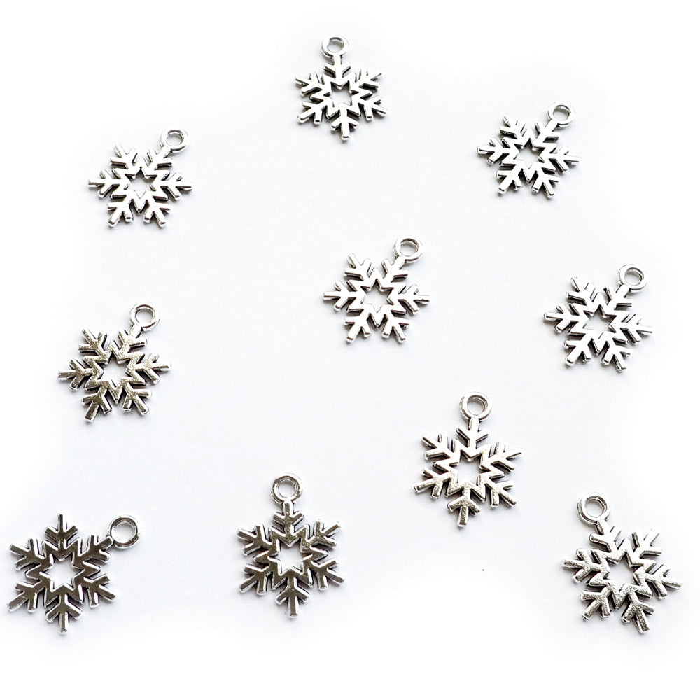 Snowflake Metal Charms, Silver Tone, about 10 charms, for making bracelets &amp; jewelry