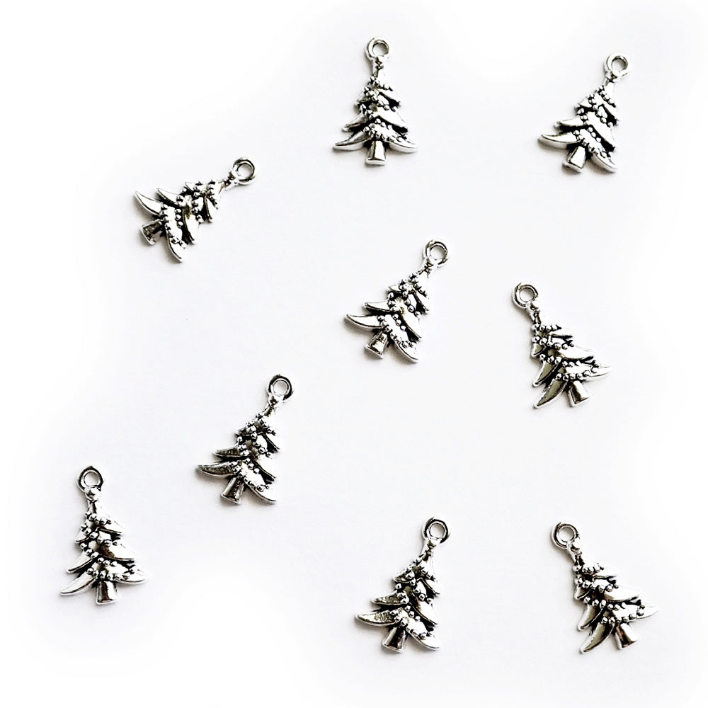 Christmas Tree Metal Charms, Silver Tone, about 9 charms, for making bracelets &amp; jewelry
