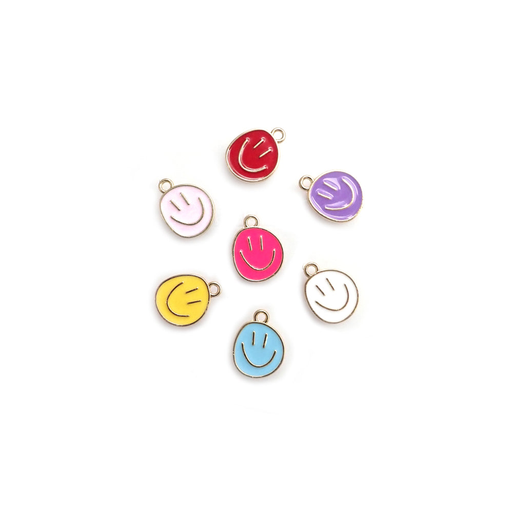 Enamel Smiley Face Metal Charms, Mixed Colors, 7 charms