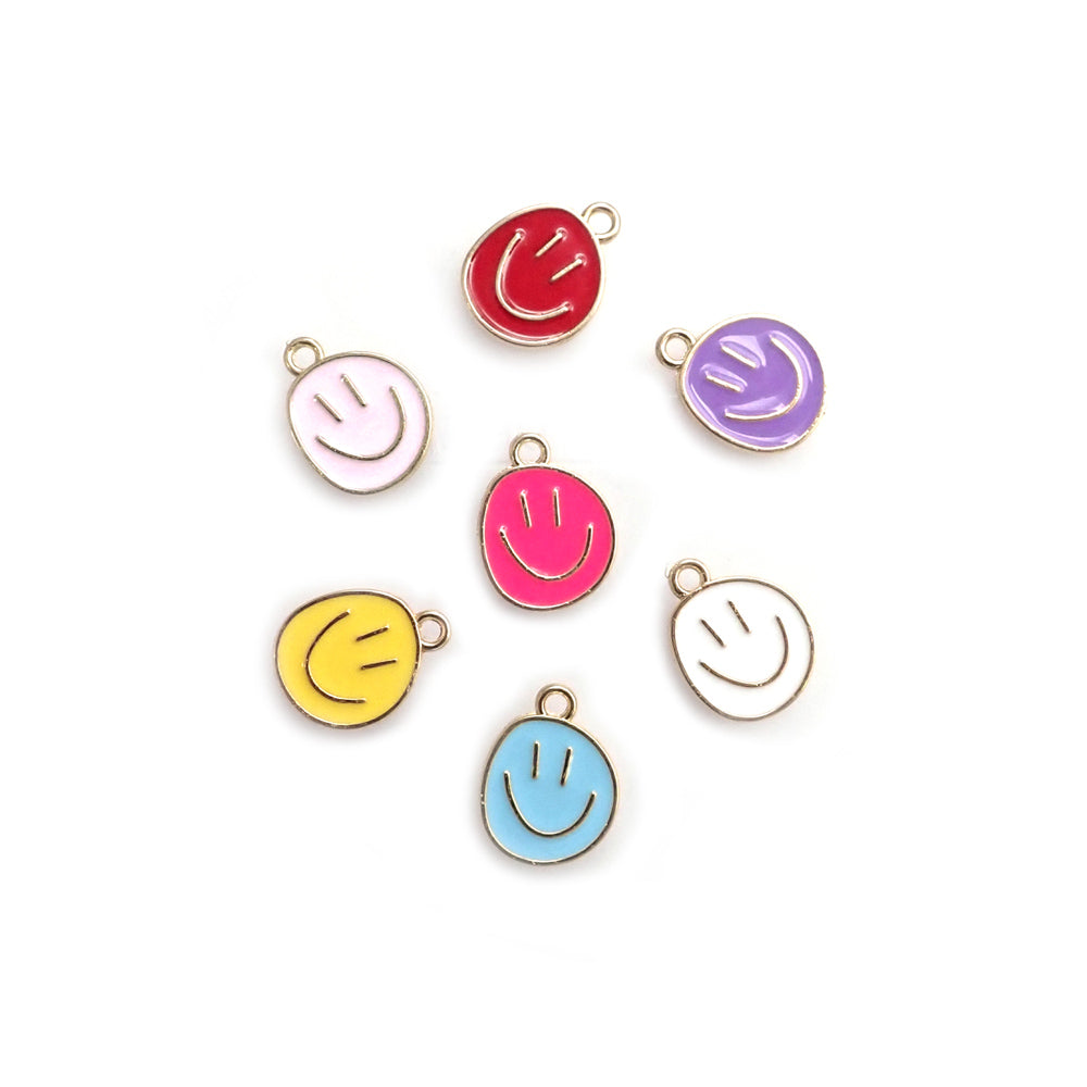 Enamel Smiley Face Metal Charms, Mixed Colors, 7 charms