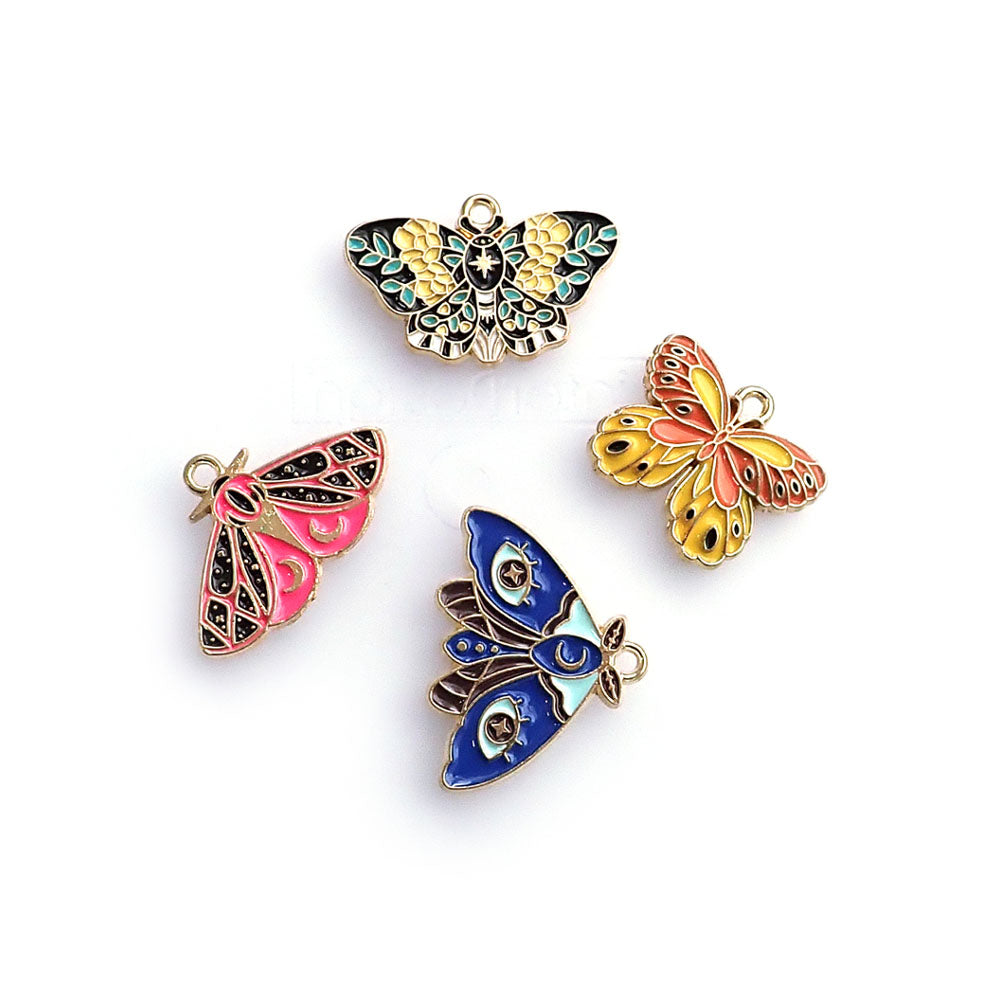 Enamel Butterfly & Moth Metal Charms, 4 charms