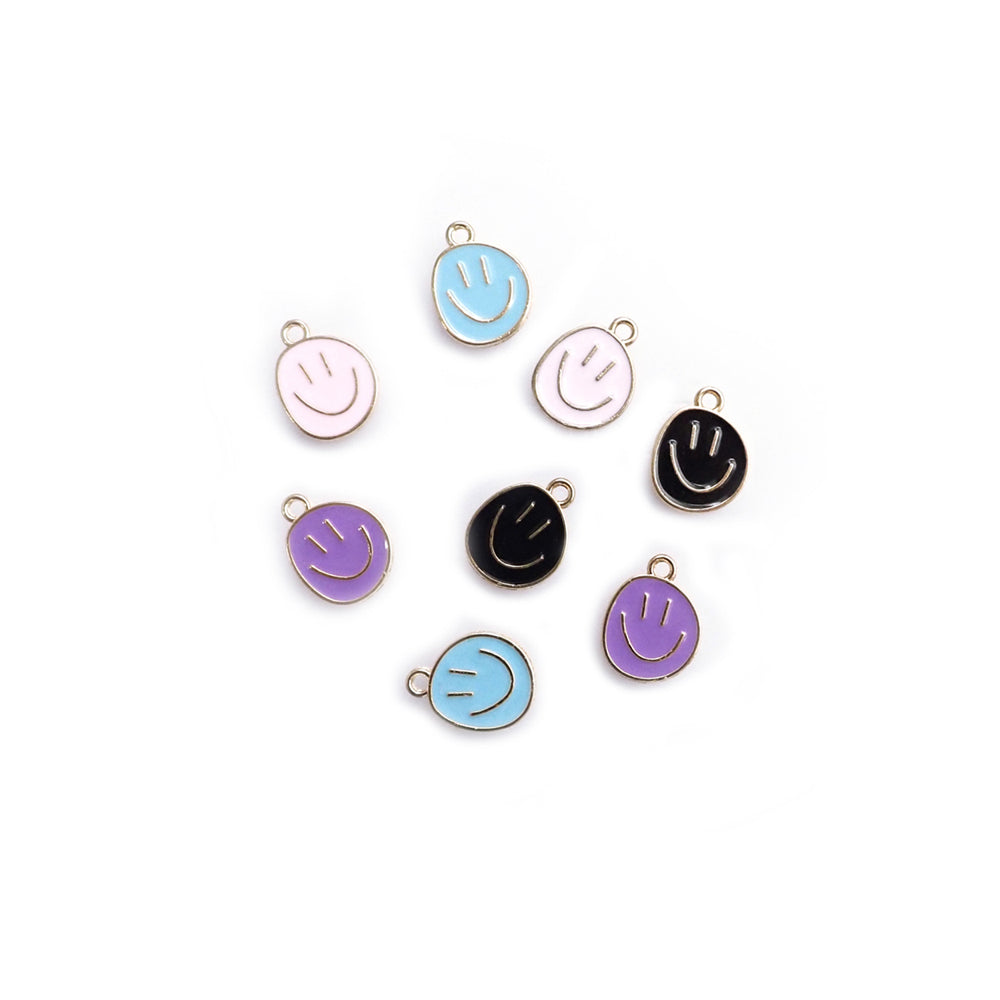 Enamel Smiley Face Metal Charms, Random Color Mix, 8 charms