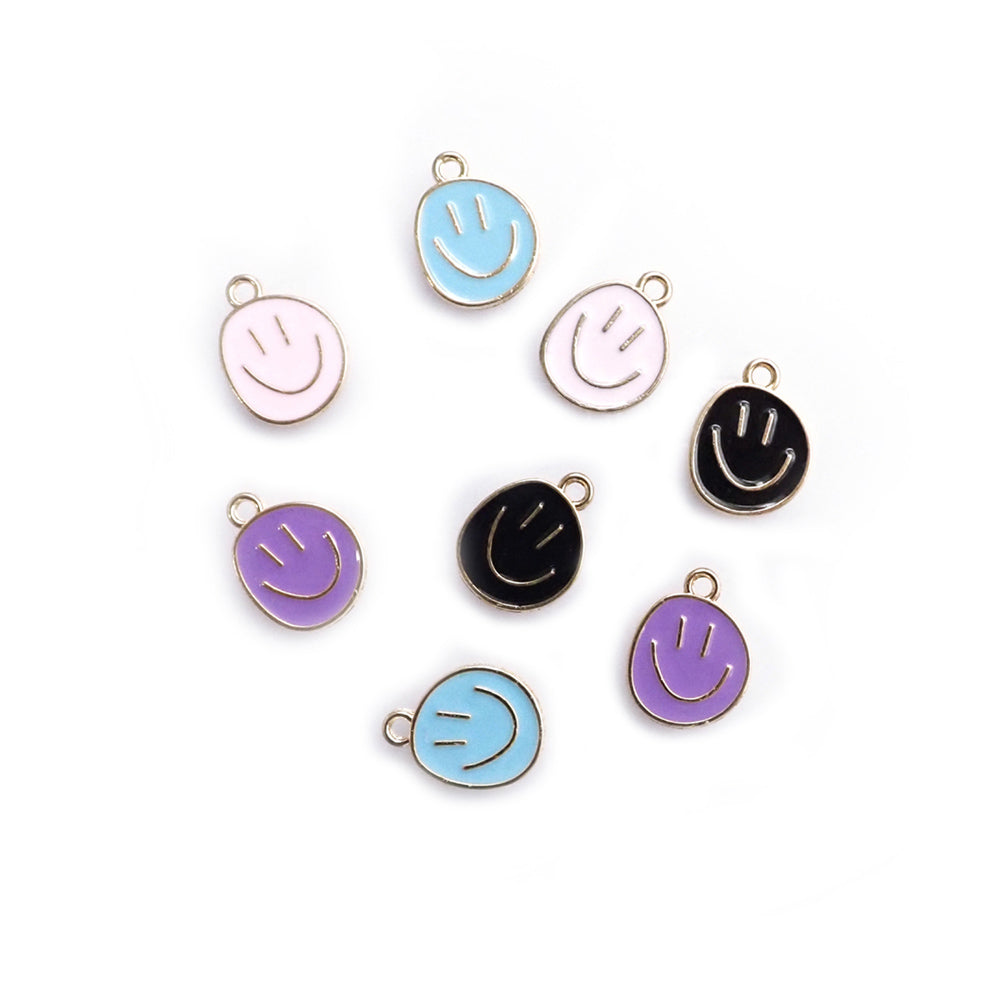 Enamel Smiley Face Metal Charms, Random Color Mix, 8 charms