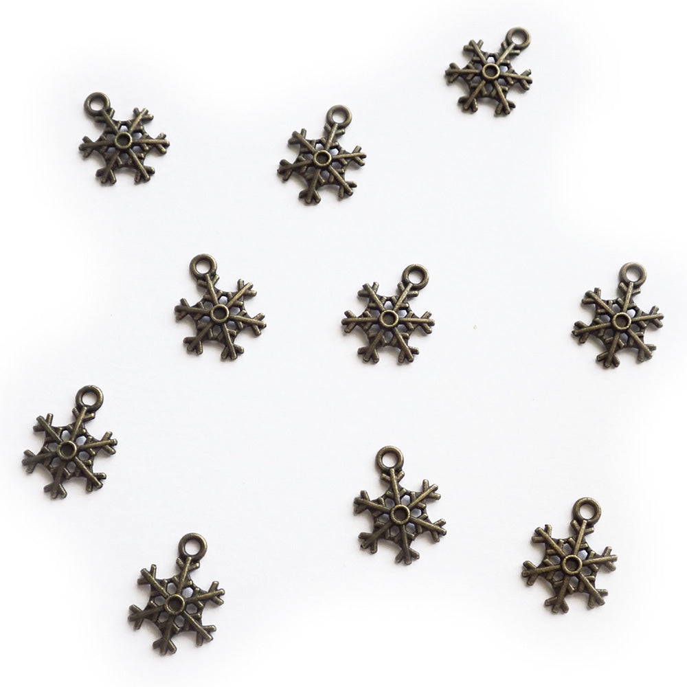 Snowflake Metal Charms, Antique Bronze Color, about 10 charms