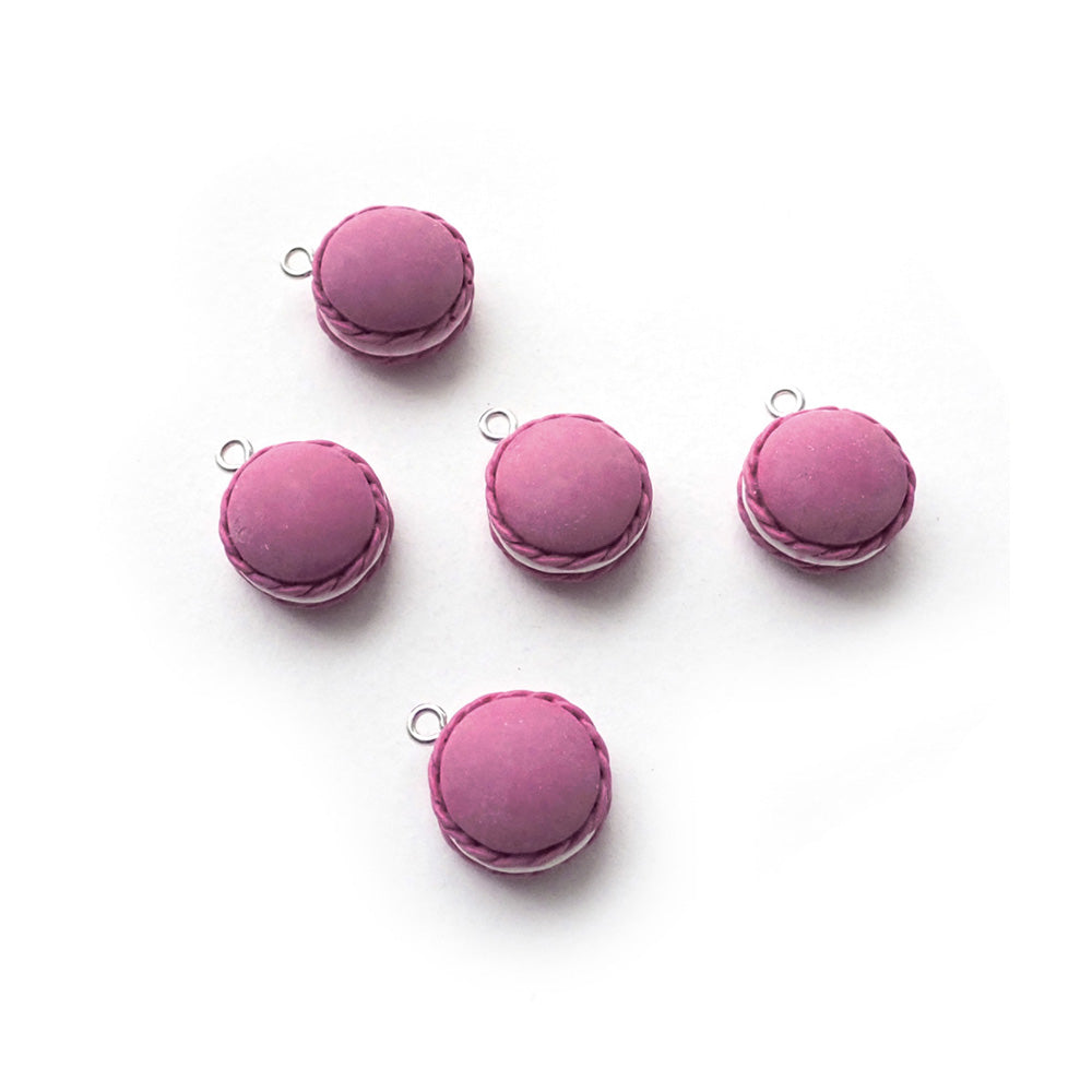 Dark Rose Pink Plastic Macaron Charms, 5 Charms, for making bracelets &amp; jewelry