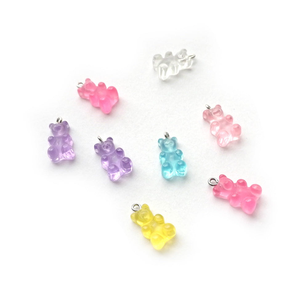 Teddy Bear Resin Charms, Transparent, Random Colors, about 8 charms