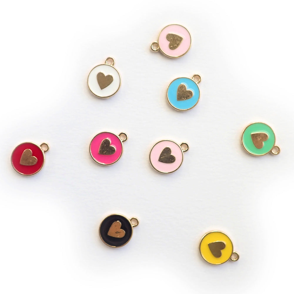 Enamel Round Heart Metal Charms, Mixed Colors, about 9 charms, for making bracelets &amp; jewelry