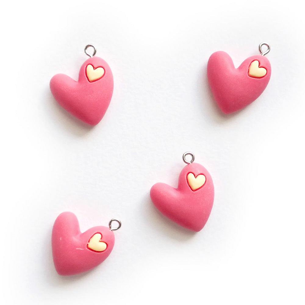 Dark Pink Heart Plastic Resin Charms, 4 charms