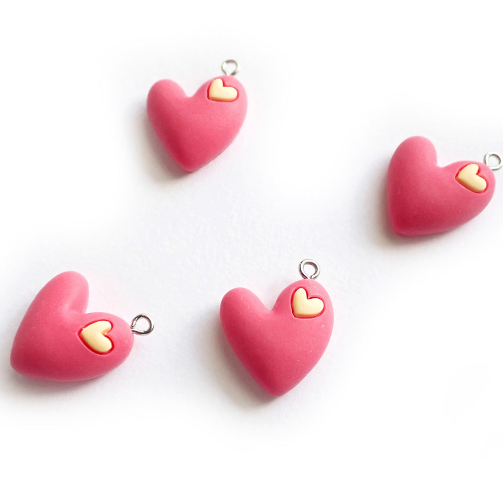 Dark Pink Heart Plastic Resin Charms, 4 charms