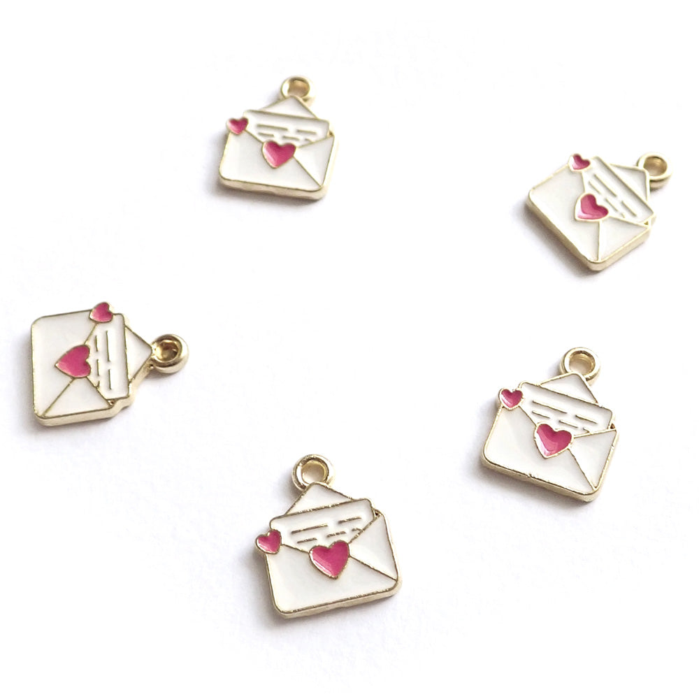 Love Letter Metal Enamel Charms, 5 charms