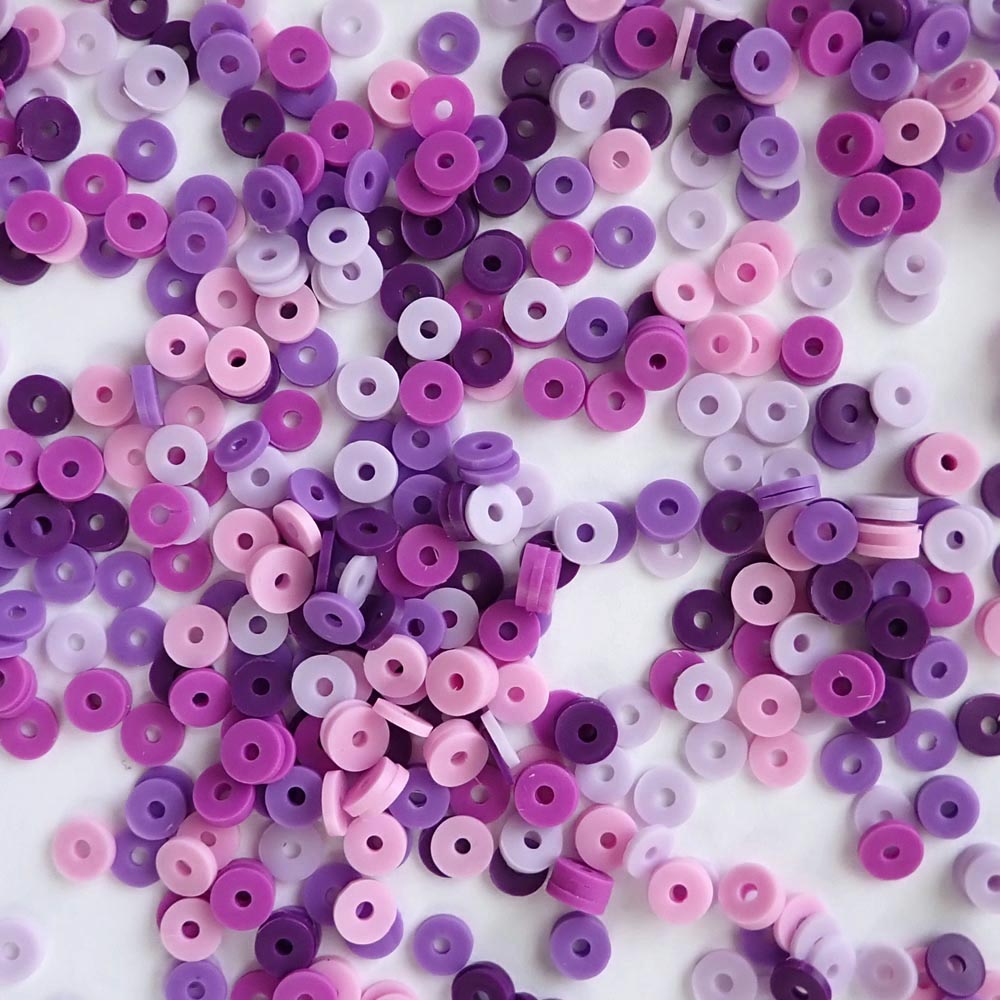 Clay Heishi Beads, Size 6mm, Pink &amp; Purple Mix