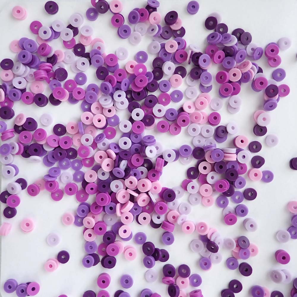 Clay Heishi Beads, Size 6mm, Pink & Purple Mix
