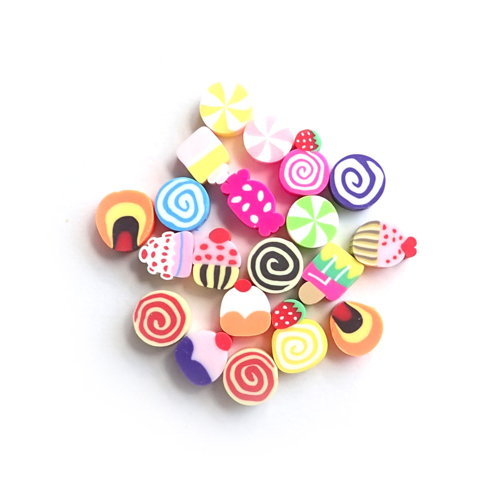 Super Sweet Candy &amp; Dessert Polymer Clay Beads, Random Mix, 9-11mm, about 20 beads