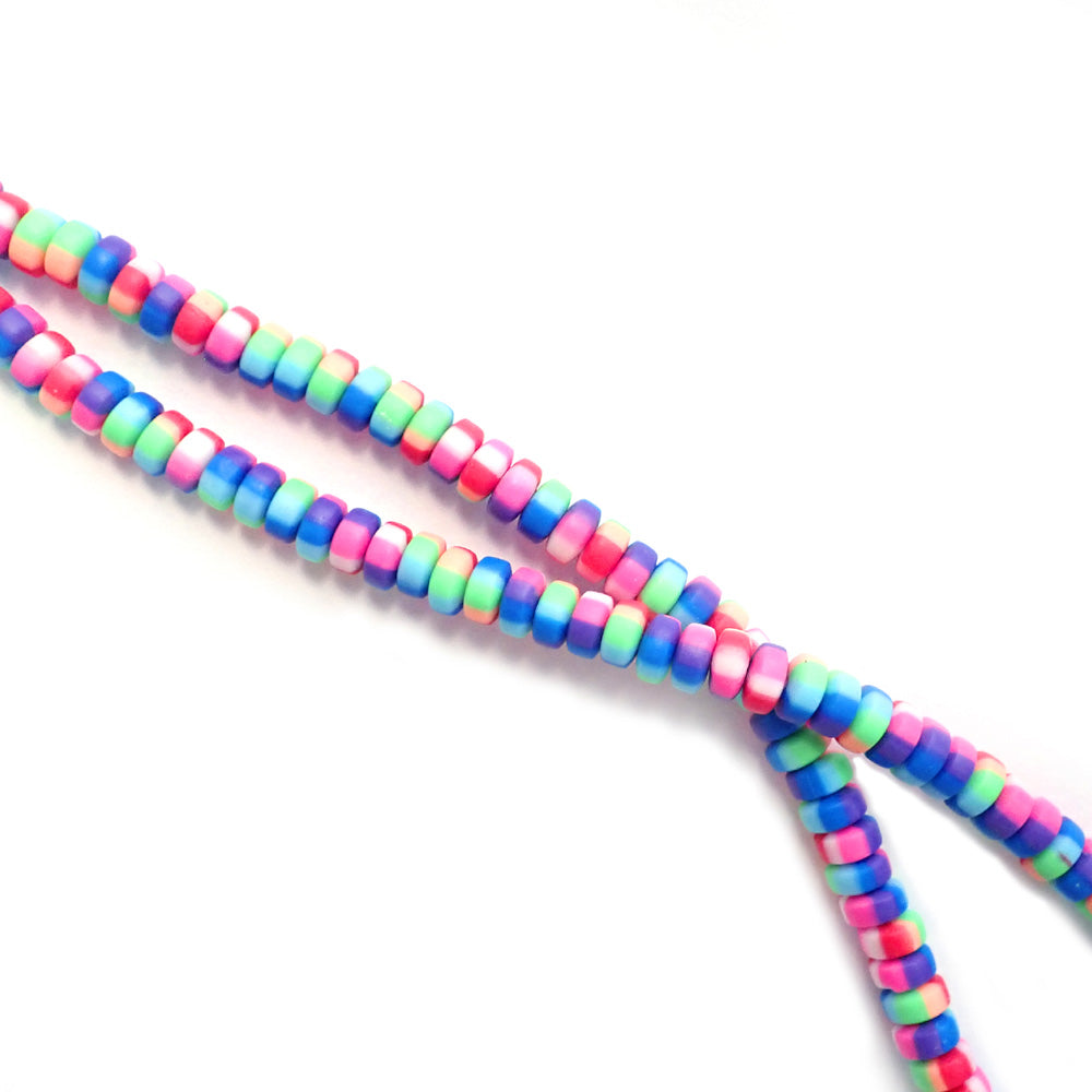 Rainbow Rondelles Polymer Clay Beads, 6mm, Multicolor, 1 strand