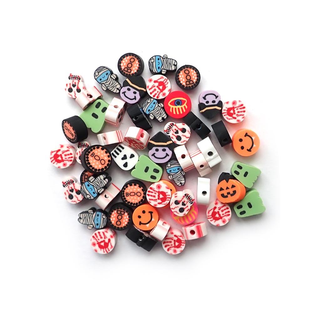 Halloween Mix Polymer Clay Beads, Random Mix, 50 beads