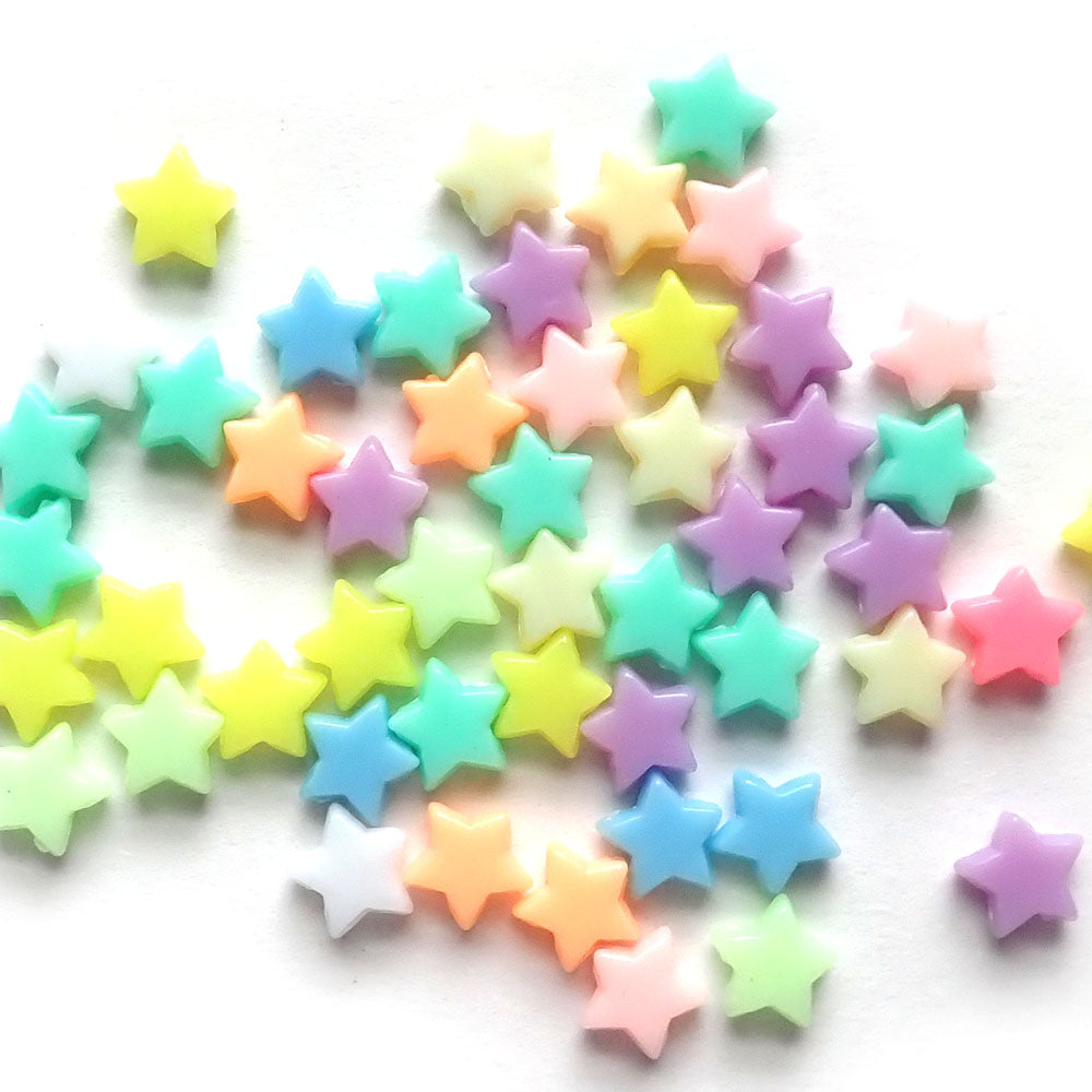 Pastel Star Plastic Beads, Mixed Colors, 9mm, about 50 beads