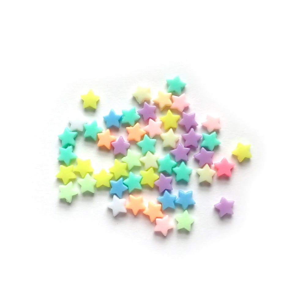 Pastel Star Plastic Beads, Mixed Colors, 9mm, about 50 beads