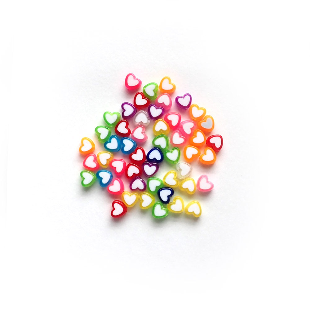 Rainbow Duo-Tone Heart Plastic Beads, 8mm, Mixed Colors, 50 beads