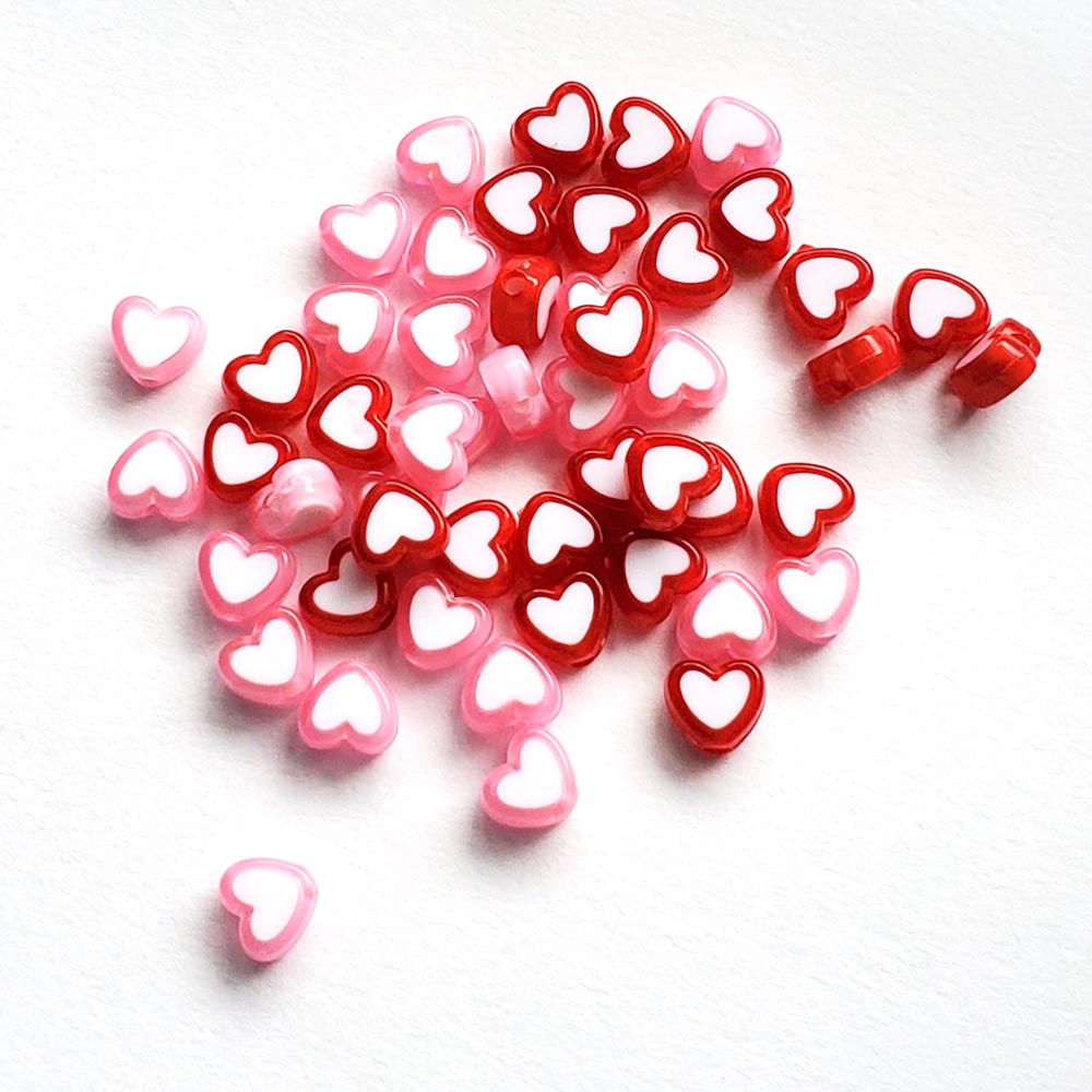 Red &amp; Pink Mix Plastic Heart Beads, 8 x 9 mm, about 50 beads