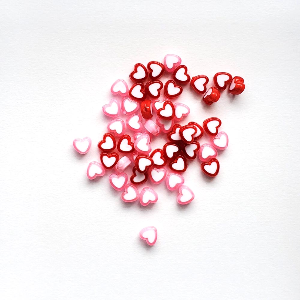 Red & Pink Mix Plastic Heart Beads, 8 x 9 mm, about 50 beads