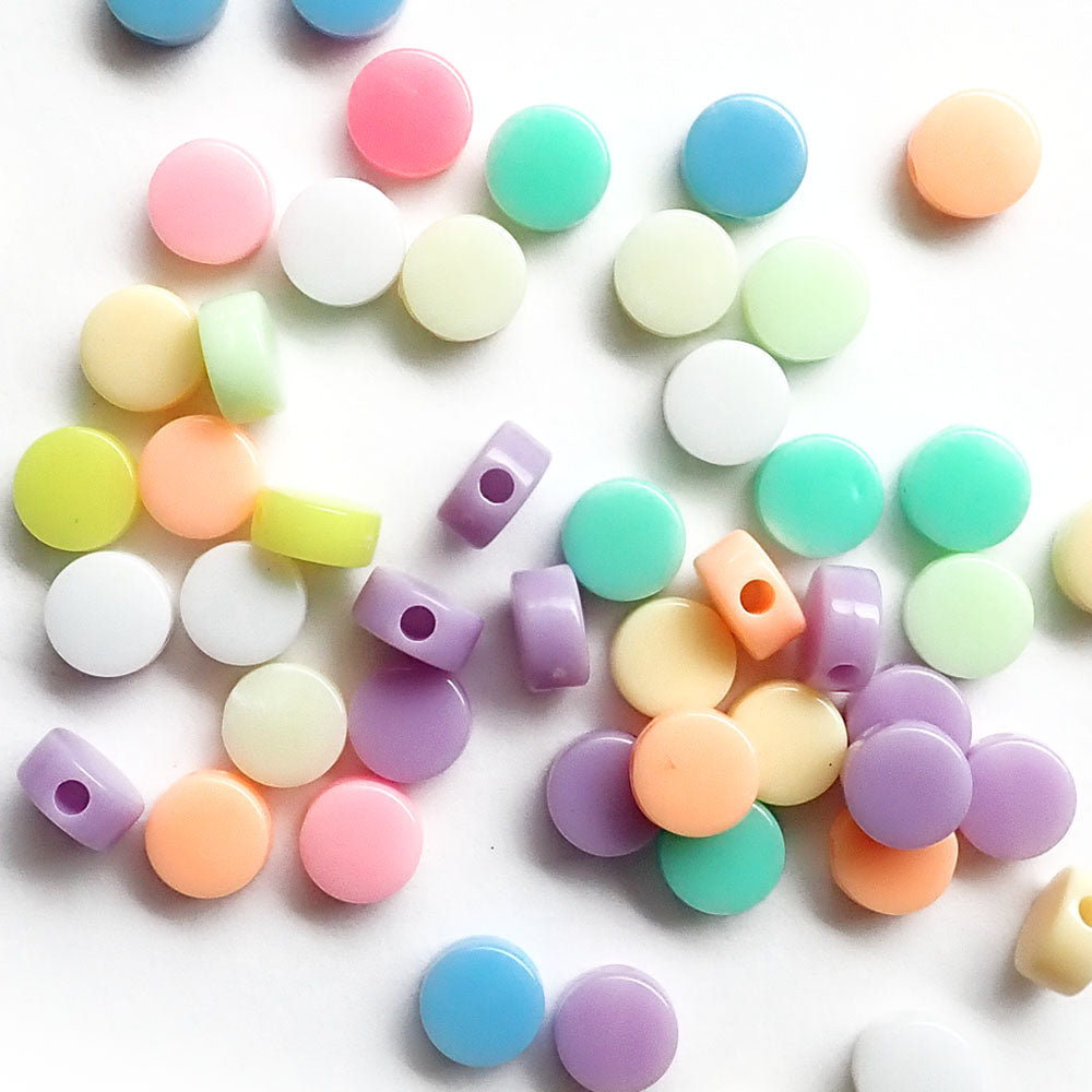 Pastel Plastic Round Disc Beads, 8mm, about 50 beads