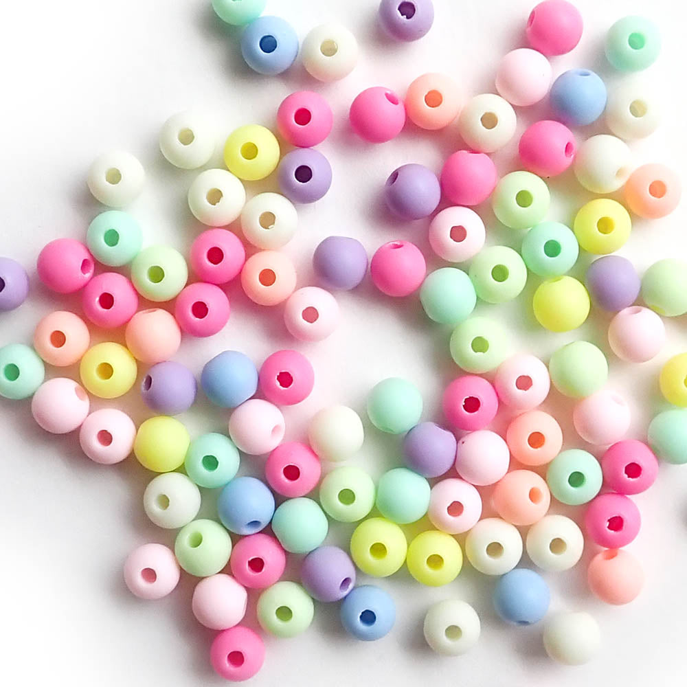 Plastic Matte Pastel Mix Round Beads, 6mm, about 100 beads