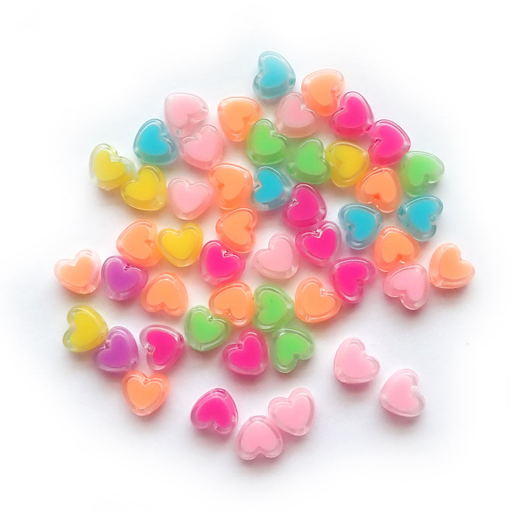 Bright Pastel Heart Beads, Plastic, Random Colors, 7x8mm, about 50 beads