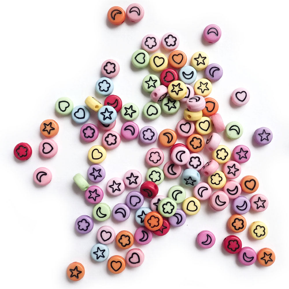 Multicolor Opaque Mix 7mm Plastic Round Beads w/ Friendship Designs, about 100 beads