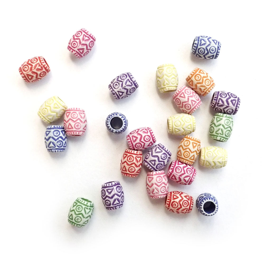 Tribal Design Barrel Tube Plastic Beads, Multicolor Mix, about 25 beads