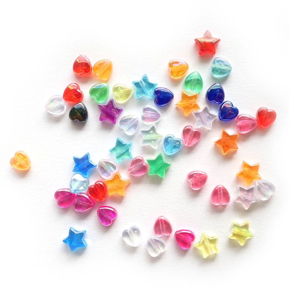 Plastic Heart &amp; Star Beads, 8-10mm, Mixed Colors
