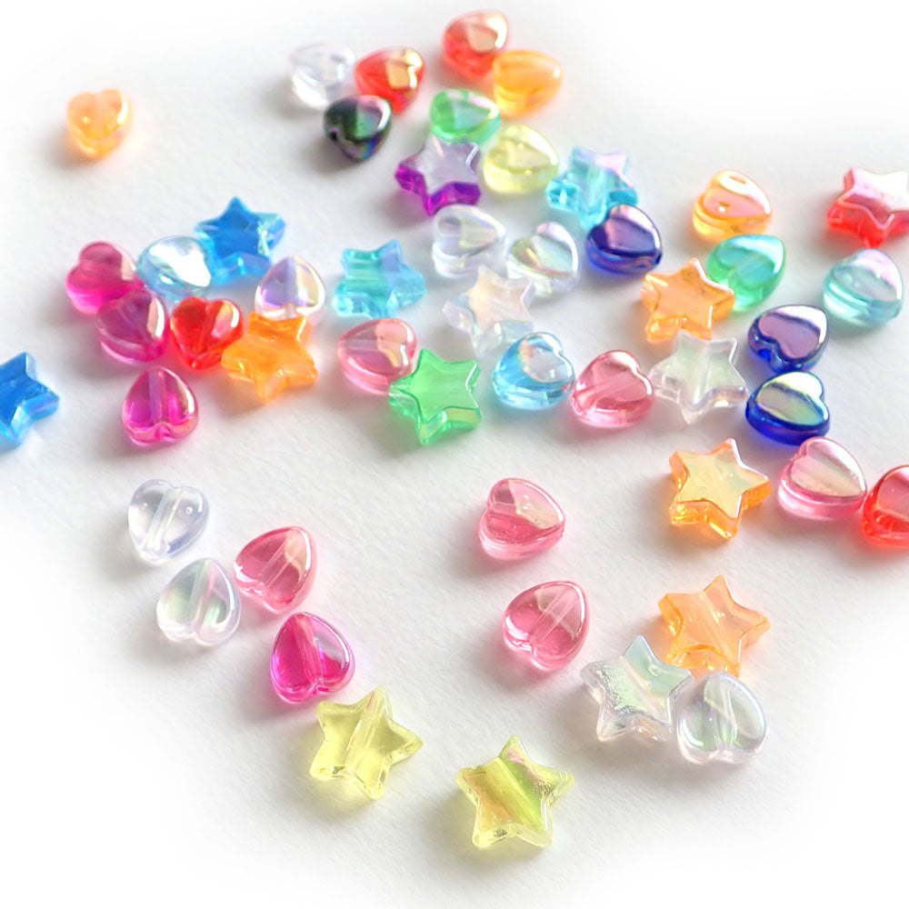 Plastic Heart & Star Beads, 8-10mm, Mixed Colors