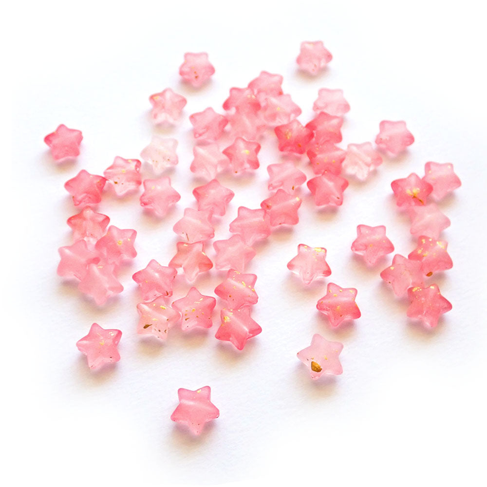 Pink Plastic Star Beads w/ Gold specks, about 50 pcs