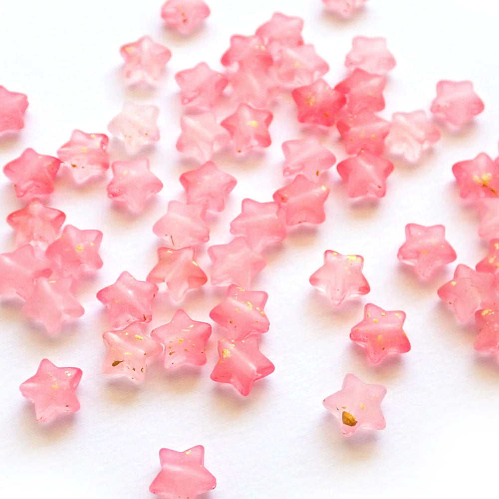 Pink Plastic Star Beads w/ Gold specks, about 50 pcs