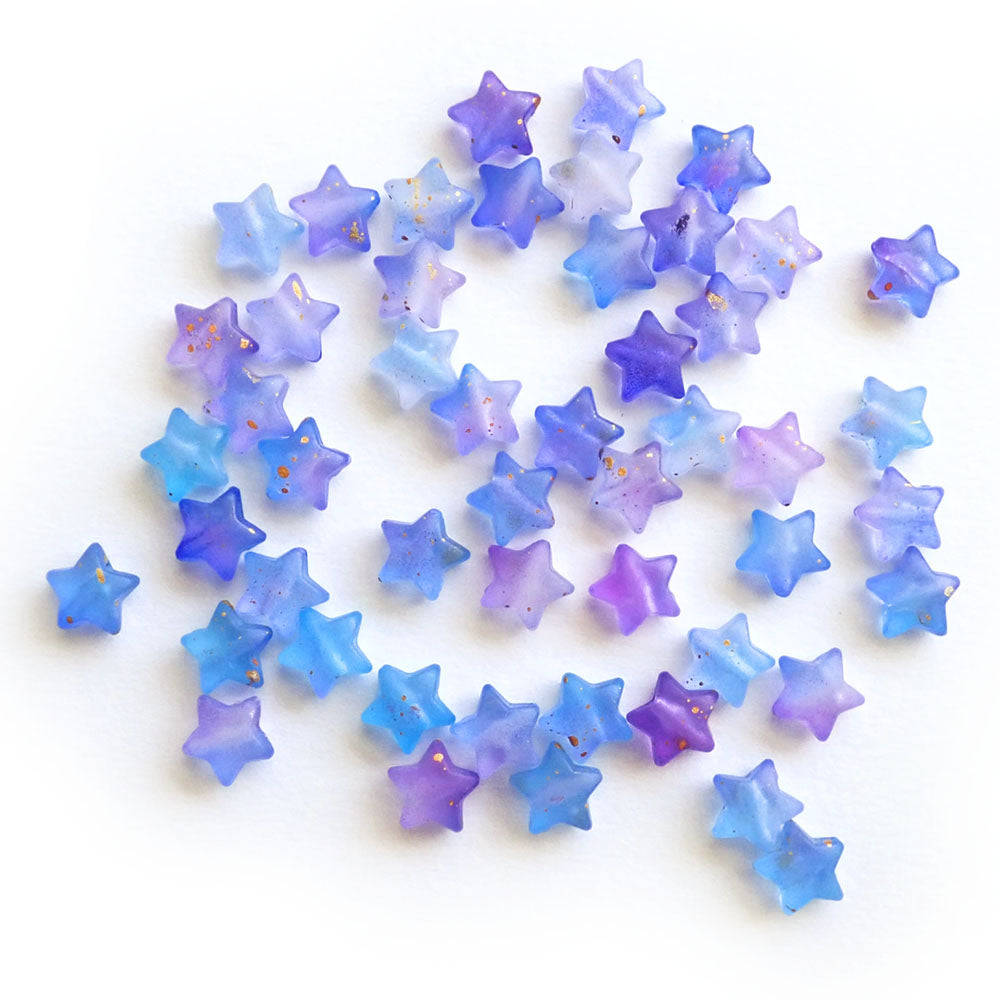 Blue Purple Ombre Plastic Star Beads w/ Gold specks, about 50 pcs
