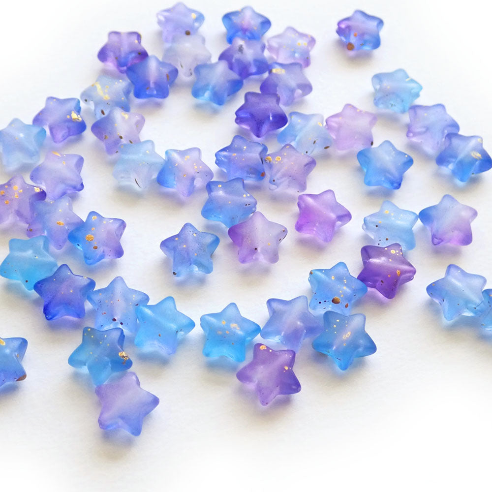 Blue Purple Ombre Plastic Star Beads w/ Gold specks, about 50 pcs